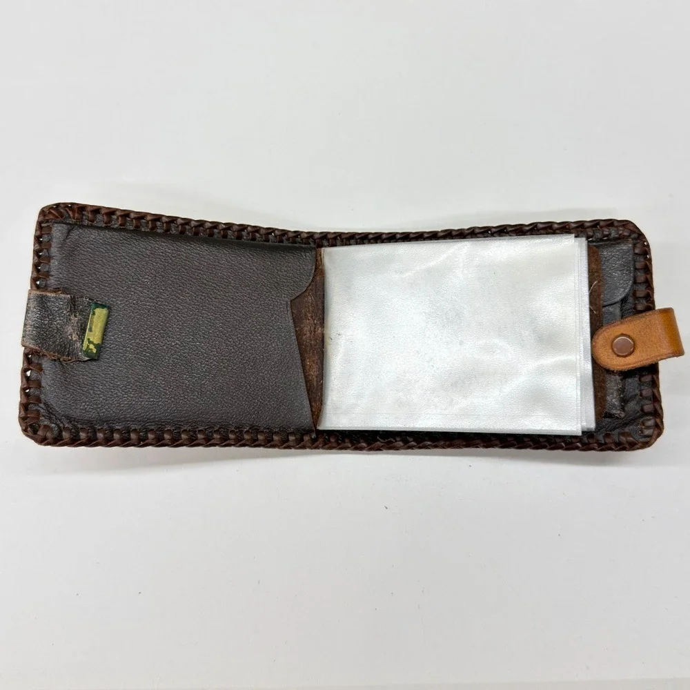 Vtg Joo-Kay Real Leather Tooled Floral Bifold Wallet Western Whipstitch Brown